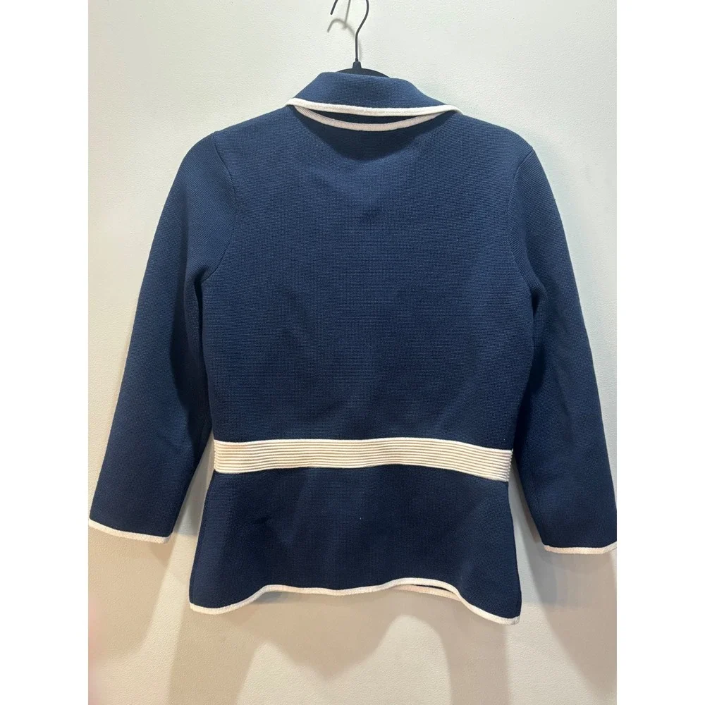 Kate Spade Mayson Sweater Navy Cream‎ Wool Blend Contrast Trim Knit 6 Old Money